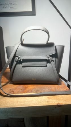 Elephant Gray, Leather Shoulder Bag. Gold Hardware 18cm