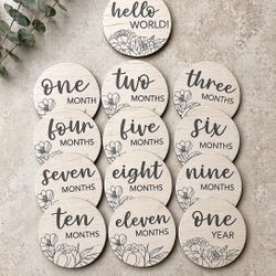 Wood Baby Milestone Markers – Monthly Photo Discs (Boho Floral)