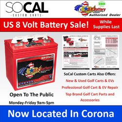 Golf Cart Battery 8 Volt US Battery 8VGC XC2 - NEW!