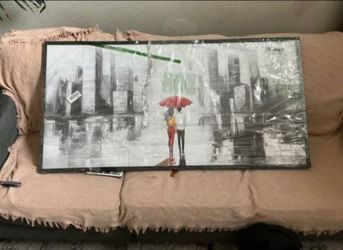 Rainyscape couple Modern Cityscape Wall Art - Couple with Red Umbrella
