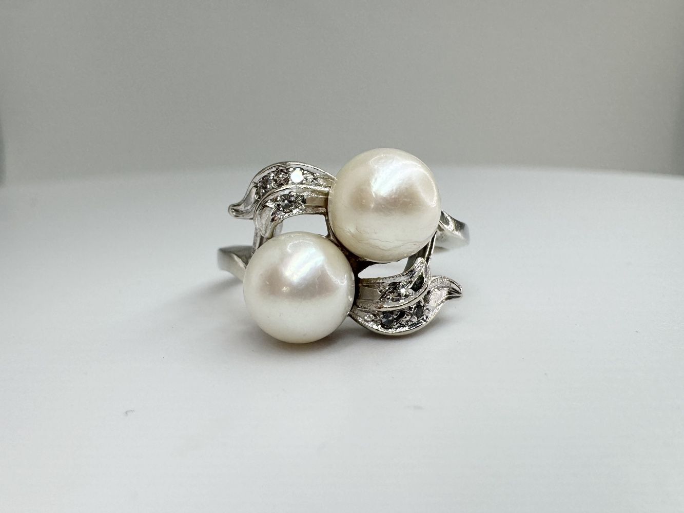 Ladies Pearl & Diamond 14k White Gold Ring Size 6 11049323