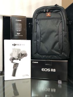 R8 Mirrorless Canon with RF 15-30mm f/4.5-6.3 IS STM Lens and DJI RS 3 Mini Gimbal Stabilizer
