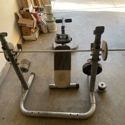 Workout Bench And Rack + Weights