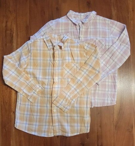 Two (2) Toddler Boys Girls Button Down Plaid Shirts