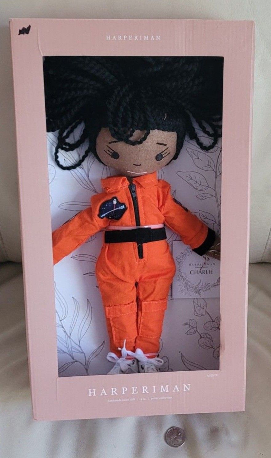 Harperiman CHARLIE Astronaut 14" Handmade Linen Doll. New in box, 2021 Doll, petite collection. Beautiful inspiring gift for any age.
