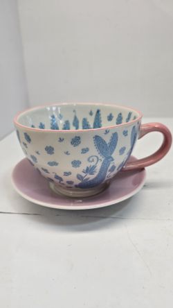 Gallery 365 Dining Tabletops Ceramic Rabbit Bunny Mug Starbucks Saucer Cup Pink HandCraft Tea Coffee