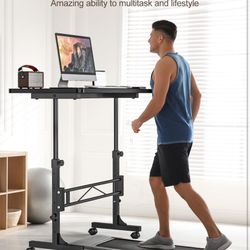 Small Standing Desk Adjustable Height, Mobile Stand Up Desk with Wheels, 32 Inch Portable Rolling Desks for Walking Pad Treadmill Black