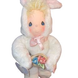 1985 Applause Precious Moments Easter Bunny Doll Stuffed Animal Basket Plush Toy