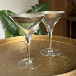 Pair of Dorothy Thorpe Silver Band Martini Glasses 