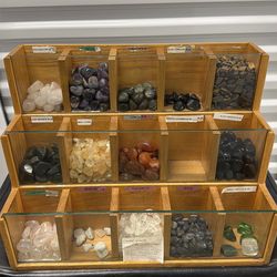 Large Crystal & Mineral Collection Display Case (Amethyst, Quartz, Tiger Eye, etc)