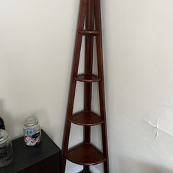 Corner Brown Wooden Tower Shelf