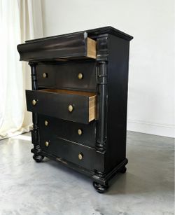 Black 5-Drawer Tall Dresser | Gold Hardware