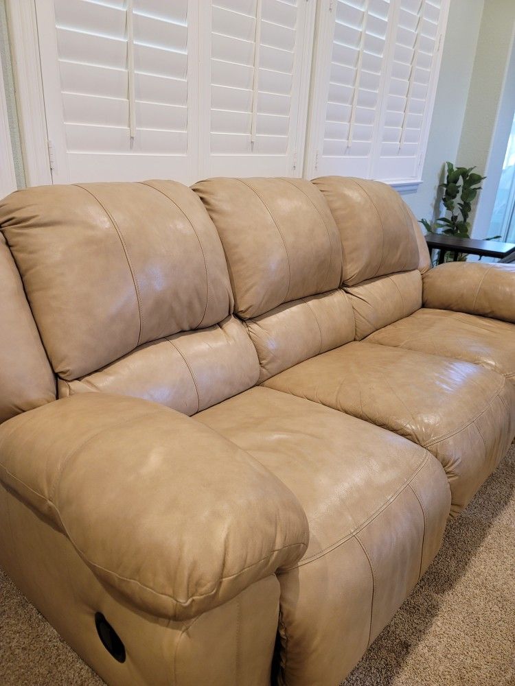 Genuine Leather Tan Beige Couch