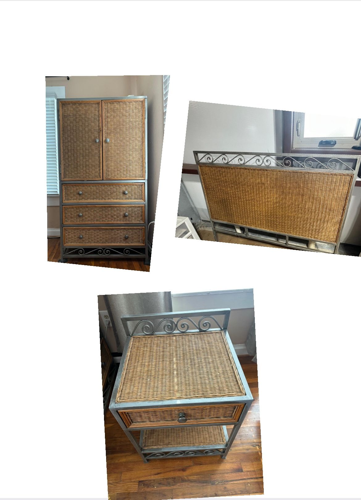 $225 Queen wicker bedroom set/ Recámara De Ratán Queen 