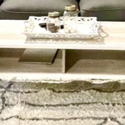 White Metal And Wood Grain Coffee Table