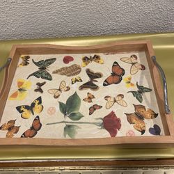 Olive and thyme double handle wooded tray with butterflies , 13” x 18”  If you see it here , it is available, local pick up or shipping available 