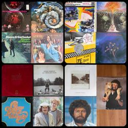 Vintage Classic Rock & Folk Vinyl LP Lot (15 Albums: George Harrison, Bee Gees, Moody Blues, Simon & Garfunkel, Chicago)