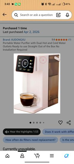 Portable Water Purifier with Dual Hot and Cold Water Outlets Ready to use Straight Out of the Box No Installation Required