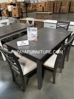 Beautiful 6pcs Dining Set, Grey Dining Table And Chairs, Dinette Set, Table, Chairs, Casual Dining Set, Wooden Table, Gray Table, Chairs, Bench. 6-Pcs