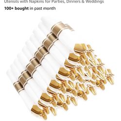 Pre- rolled Gold Plastic Silverware -100 