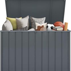 Deck Box 200 Gallon, Waterproof Lockable Steel Outdoor Storage Container for Outside Cushions, Garden Tools and Pools Equipment(Gray)