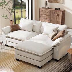 86" L Shaped Modular Sectional Cloud Couch with Ottoman, 3-Seats Velvet Upgraded Comfy Deep Seat Upholstered Modern Sofa, Easy Assembly for Living Roo
