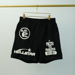 Hellstar Black Athletic Shorts Embroidered Streetwear