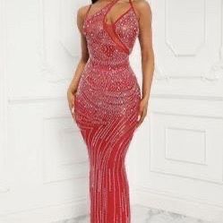 Women’s Dress, 2 Pcs FashionNova Sarina Embellished Maxi Dress Get Free Red Matching Underwear When You Buy The Dress , $55
