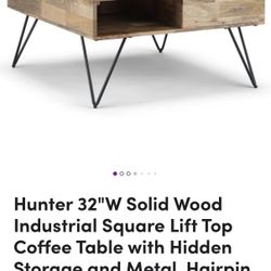 Modern Solid Wood Lift-Top Coffee Table – $300 (OBO)