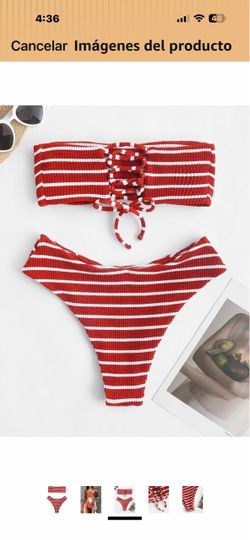 Red and White Striped Bikini Set