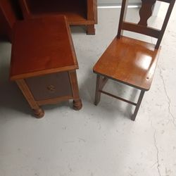 Solid Wood Antique Kids Chair With Antique Table With Drawer