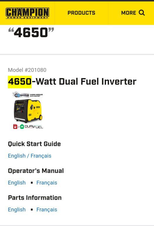 4650 Dual Fuel Generator Electric Start