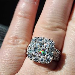 2.5 Carat Princess Cut Moissanite Rhodium Plated Sterling Silver Ring