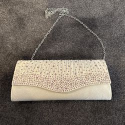 New Rose Gold Rhinestone Evening Clutch With Removable Strap