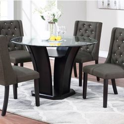 Dining Round Glass Table With Four Chairs Espresso and Beige🤩New