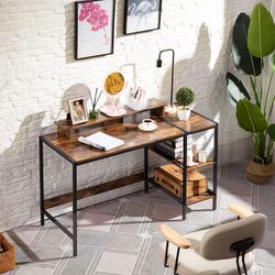 Computer Desk with Storage - Corner Table with Shelf, Drawer, Vanity Table, Wood Metal Home Office