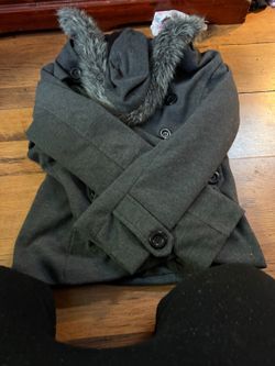 Deb Gray Faux Fur-Trim Hooded Coat