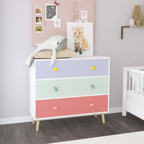 Kids 3 Drawer Dresser, Baby Nightstand for Bedroom, Storage Cabinet for Toddler Child for Living Room, Toddler Room, Nursery, Closet, Apartment (Color