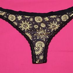 Black Thong Underwear with Golden Suns