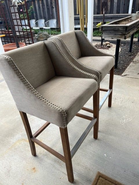 2 Vintage Studded Bar Stools