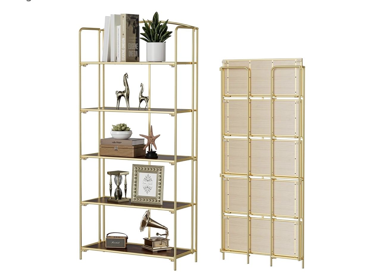 New Gold 5-Tier Folding Bookshelf