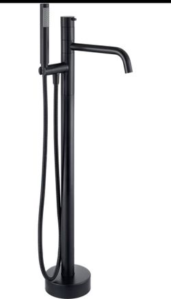 Freestanding Tub Faucets, Classic Floor Mount Tub Filler, with Swivel Spout and Sprayer, Black