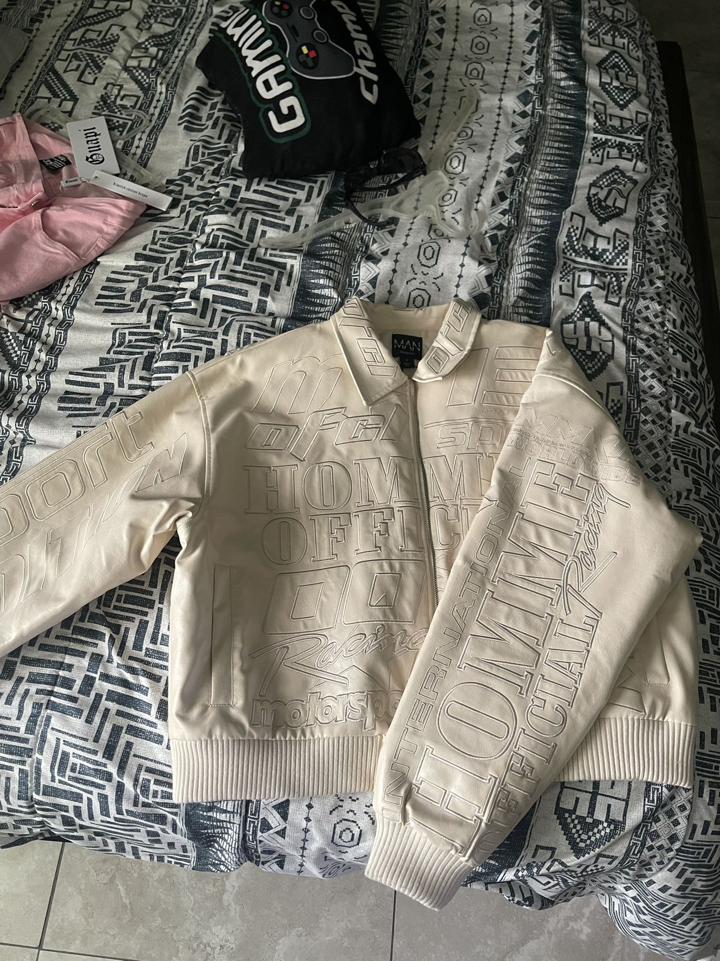 Crème Leather Jacket With Labels 