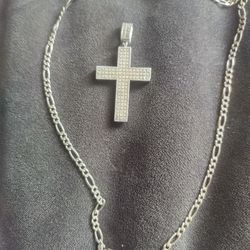 Diamond And Silver Cross With Chain And Silver 3d Jesus Piece With Chain