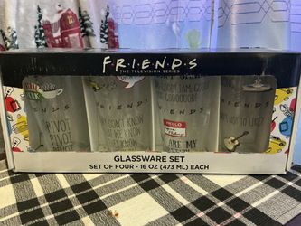 SET OF 4 NEW FRIENDS TV SERIES 16oz GLASSWARE DRINKING GLASSES