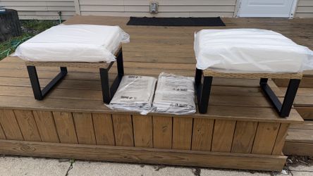 NEW set of 2 outdoor patio wicker ottoman ottomans with cushion & covers