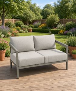 EGEIROS LIFE NovaRest Aluminum Outdoor Patio Loveseat with Gray Cushions