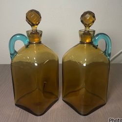 PART OF THE DECANTER SET AMBER & AZURE VICTORIAN ERA 2 PCS ONLY AMBER SET