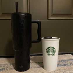 Simple Modern Trek 40oz Stainless Steel Mickey Mouse Lidded Tumbler + Starbucks White Double Wall Ceramic 10oz Tumbler