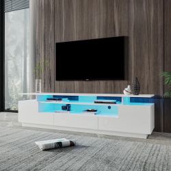 New Modern White TV Stand with 20-Color LED Lights and Remote Control